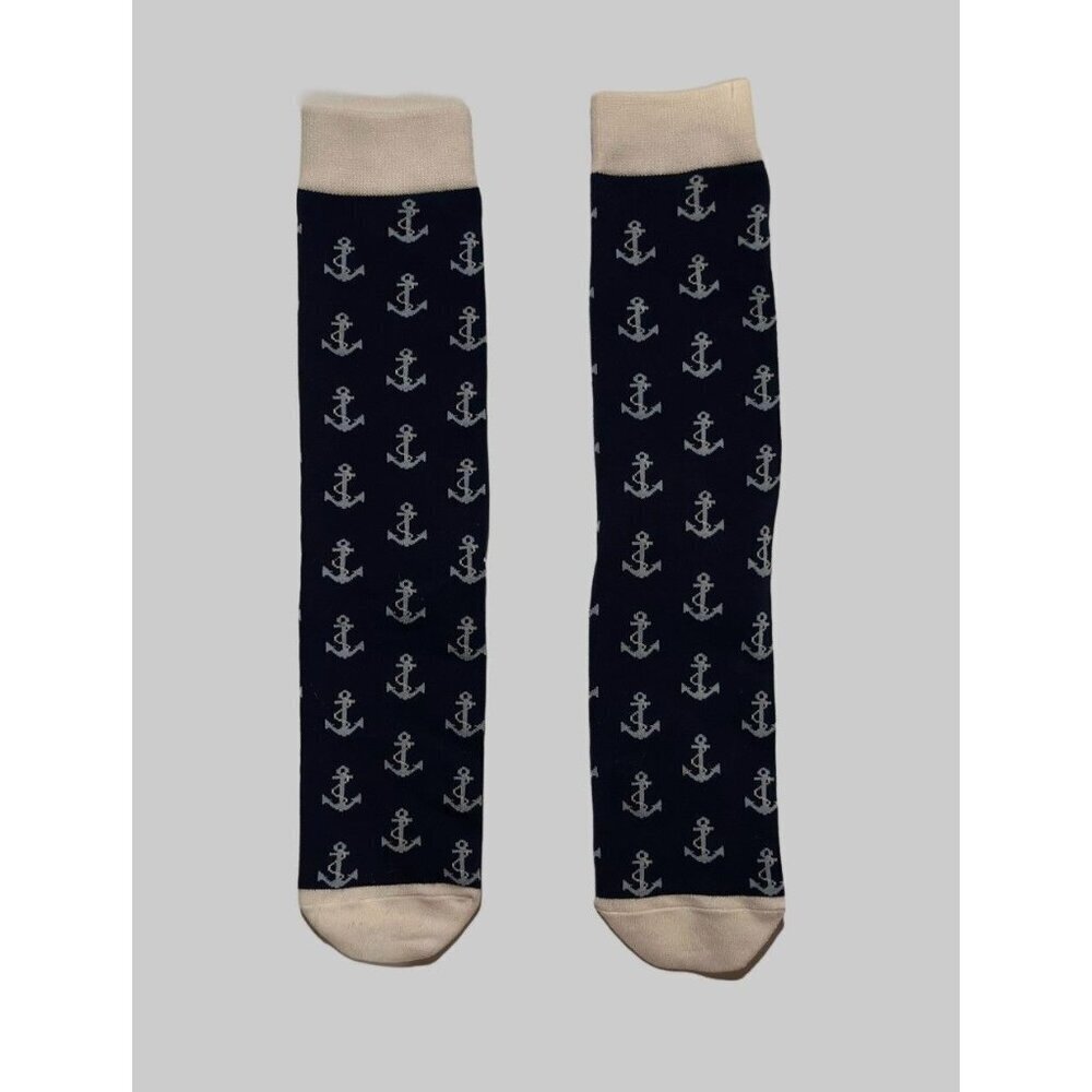 NWOP Navy Blue Anchor Crew Socks Nautical Preppy Sorority Delta Gamma Style 16"